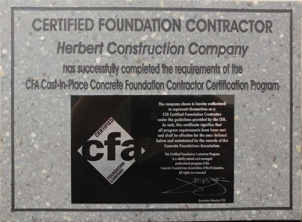 Certified Foundation Contractor Herbert Construction